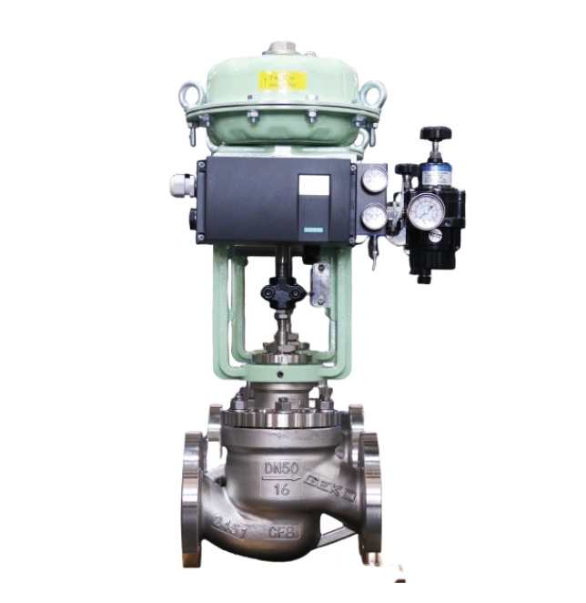 Vanne de commande et d'arrêt à siège unique, à membrane pneumatique et ailettes de refroidissement intelligentes